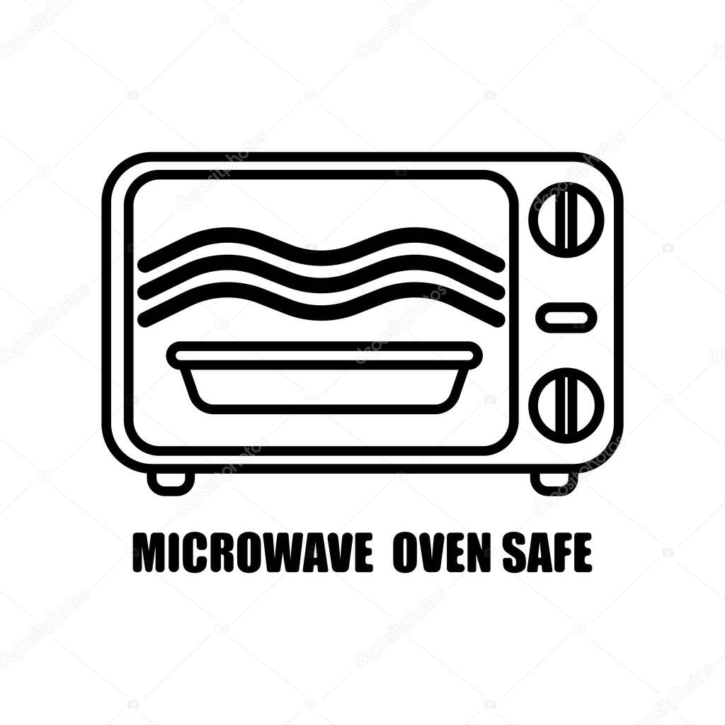 Microwave oven safe inscriptions isolated on white background. Icon warning for cookware in ink style. Vector illustration design.
