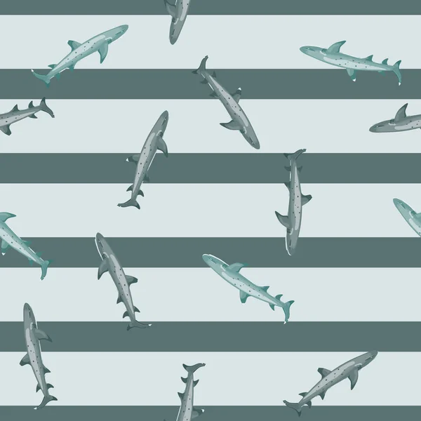 Nahtloses Riffhaie Muster Skandinavischen Stil Meerestiere Hintergrund Vektor Illustration Für — Stockvektor