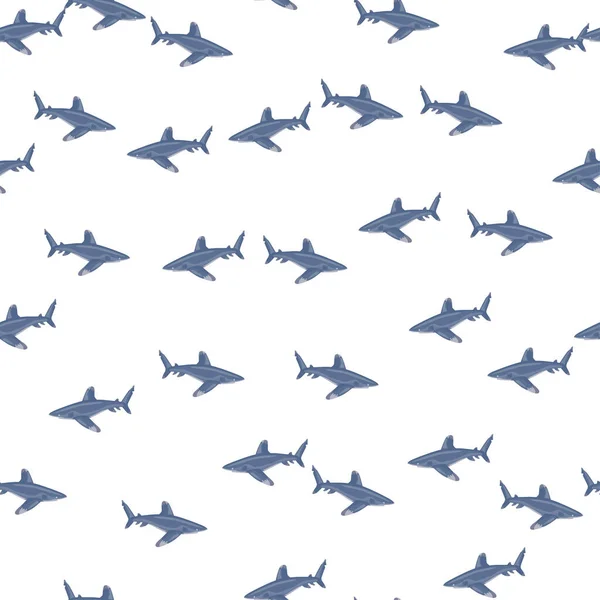 海洋白鳍鲨无缝模式的丑闻鸟类风格 海洋动物背景 儿童的矢量插图有趣的纺织品印花 背景色和墙纸 — 图库矢量图片