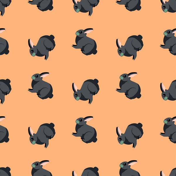 ウサギのシームレスなパターン カラフルな背景に国内動物 テキスタイルプリント ファブリック バナー 背景や壁紙のためのベクトルイラスト — ストックベクタ