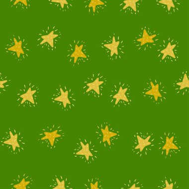 Yıldızlar kusursuz desen. El çizimi arka plan alanı. Kumaş, ambalaj kağıdı, duvar kâğıdı ve mendil için karalama stilinde tekrarlanan doku. Vektör illüstrasyonu.