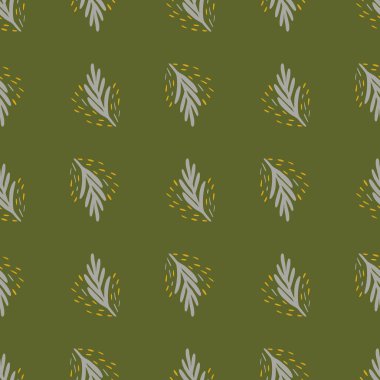 Yeşil arka planda pürüzsüz bir köknar dalı. Çizim tarzında vektör geometrik şablon. Kumaş, ambalaj kağıdı, duvar kağıdı, mendil için Noel ormanı dokusu.