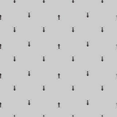 Gri arka planda kusursuz desenli koloni karıncaları. Vektör böcekler herhangi bir amaç için düz bir şekilde şablon oluştururlar. Modern hayvan dokusu kumaş, ambalaj kağıdı, duvar kağıdı, doku, illüstrasyon.