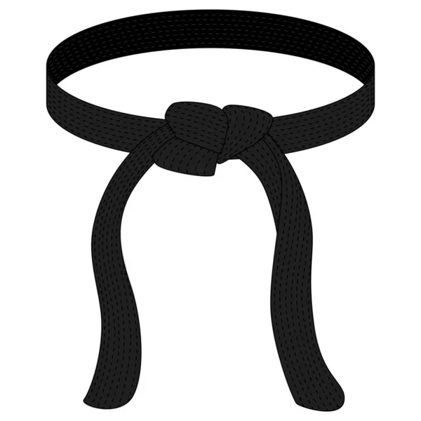 Karate kuşağı siyah rengi beyaz arka planda izole edilmiş. Düz stil Japon dövüş sanatının tasarım simgesi. Vektör illüstrasyonu.