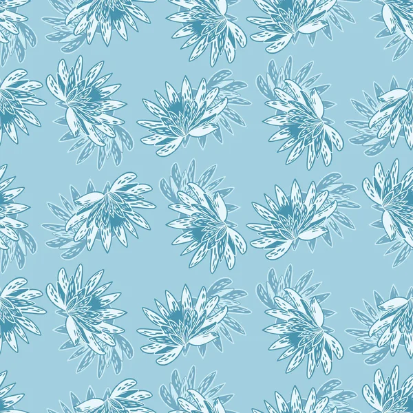 Seamless Pattern Hand Drawing Lotus Light Blue Background Vector Floral — Wektor stockowy