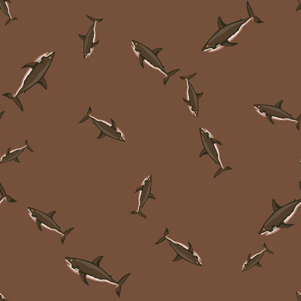 Seamless Pattern Shark Brown Background Texture Marine Fish Any Purpose — Stock Vector