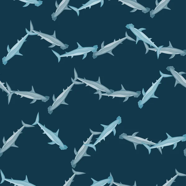 Hammerhead Shark Seamless Pattern Scandinavian Style Marine Animals Background Vector — 图库矢量图片