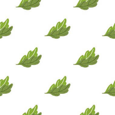 Dikensiz meşe yaprakları. Elle çizilmiş doğal arka plan. Kumaş, ambalaj kağıdı, duvar kâğıdı ve mendil için karalama stilinde tekrarlanan doku. Vektör illüstrasyonu.