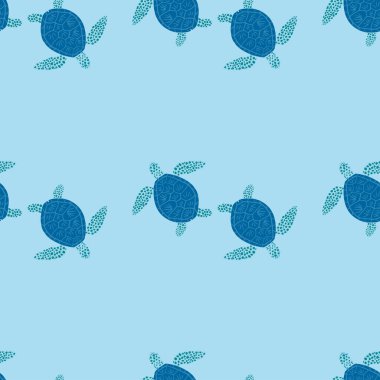 Deniz kaplumbağaları dikişsiz desen. Karalama tarzında şirin bir deniz kaplumbağası. Kumaş, ambalaj kağıdı, duvar kağıdı, mendil, illüstrasyon için güzel hayvan dokusu.