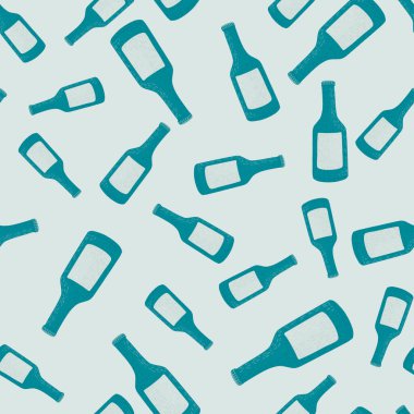 Şişede alkol izi yok. Menü için el çizimi arka plan. Kumaş, ambalaj kağıdı, duvar kâğıdı ve mendil için karalama stilinde tekrarlanan doku. Vektör illüstrasyonu.