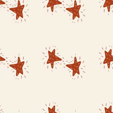 Yıldızlar kusursuz desen. El çizimi arka plan alanı. Kumaş, ambalaj kağıdı, duvar kâğıdı ve mendil için karalama stilinde tekrarlanan doku. Vektör illüstrasyonu.