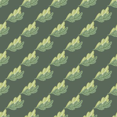 Dikensiz meşe yaprakları. Elle çizilmiş doğal arka plan. Kumaş, ambalaj kağıdı, duvar kâğıdı ve mendil için karalama stilinde tekrarlanan doku. Vektör illüstrasyonu.