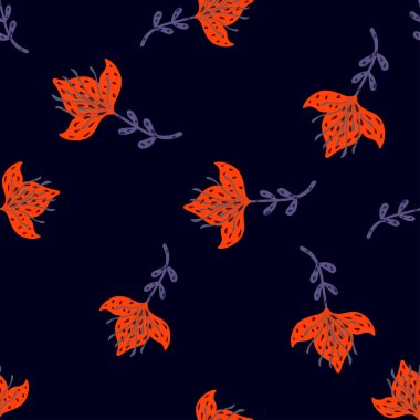 Lily 'nin soyut, kusursuz bir deseni var. El çizimi çiçek arkaplanı. Kumaş, ambalaj kağıdı, duvar kâğıdı ve mendil için karalama stilinde tekrarlanan doku. Vektör illüstrasyonu.