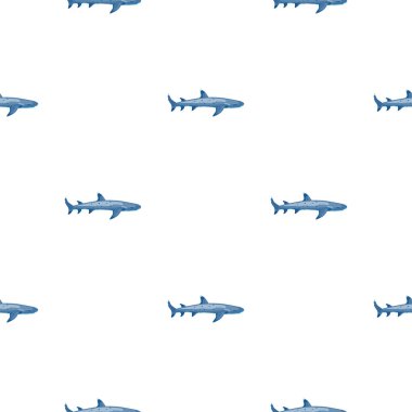 Resif köpekbalığı, İskandinav tarzında kusursuz bir desen. Deniz hayvanları geçmişi. Çocuklar için vektör illüstrasyonu komik tekstil baskıları, kumaş, afişler, arkaplanlar ve duvar kağıtları.