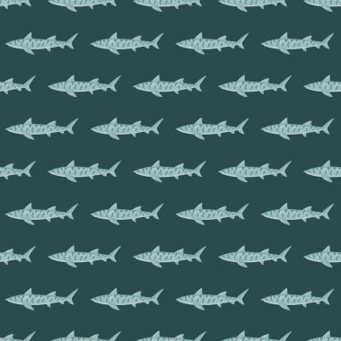 Leopar köpekbalığı, İskandinav tarzında kusursuz bir desen. Deniz hayvanları geçmişi. Çocuklar için vektör illüstrasyonu komik tekstil baskıları, kumaş, afişler, arkaplanlar ve duvar kağıtları.