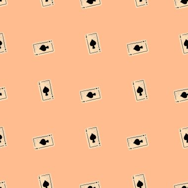 Oyun kartları pürüzsüz desen oluşturuyor. Kumar tasarımı. Kumaş, ambalaj kağıdı, duvar kâğıdı ve mendil için karalama stilinde tekrarlanan doku. Vektör illüstrasyonu.