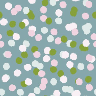 Kusursuz desenli ponponlar. El çizimi şirin bir arka plan. Kumaş, ambalaj kağıdı, duvar kâğıdı ve mendil için karalama stilinde tekrarlanan doku. Vektör illüstrasyonu.