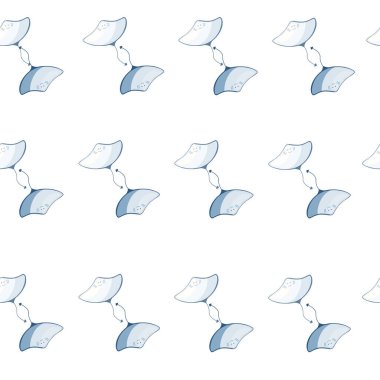 Stingray, İskandinav tarzında kusursuz bir desen. Su altı hayvanları geçmişi. Çocuklar için vektör illüstrasyonu komik tekstil baskıları, kumaş, afişler, arkaplanlar ve duvar kağıtları.