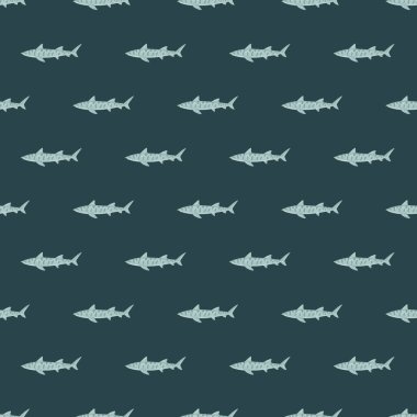 Leopar köpekbalığı, İskandinav tarzında kusursuz bir desen. Deniz hayvanları geçmişi. Çocuklar için vektör illüstrasyonu komik tekstil baskıları, kumaş, afişler, arkaplanlar ve duvar kağıtları.