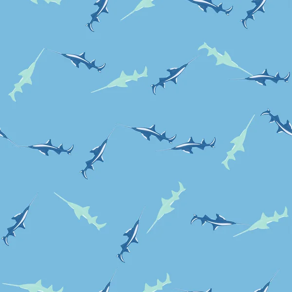 看到鲨鱼无缝图案在丑闻式鸟类 海洋动物背景 儿童的矢量插图有趣的纺织品印花 背景色和墙纸 — 图库矢量图片