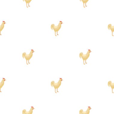 Kusursuz horoz deseni. Renkli arka planda evcil hayvanlar. Tekstil baskıları, kumaş, afişler, arkaplanlar ve duvar kağıtları için vektör illüstrasyonu.
