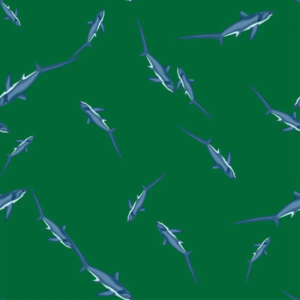 Thresher Shark Seamless Pattern Scandinavian Style Marine Animals Background Vector — Stock Vector