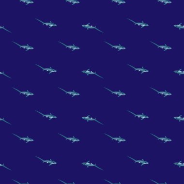 Harman köpekbalığı, İskandinav tarzında kusursuz bir desen. Deniz hayvanları geçmişi. Çocuklar için vektör illüstrasyonu komik tekstil baskıları, kumaş, afişler, arkaplanlar ve duvar kağıtları.