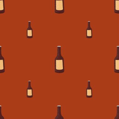 Şişede alkol izi yok. Menü için el çizimi arka plan. Kumaş, ambalaj kağıdı, duvar kâğıdı ve mendil için karalama stilinde tekrarlanan doku. Vektör illüstrasyonu.