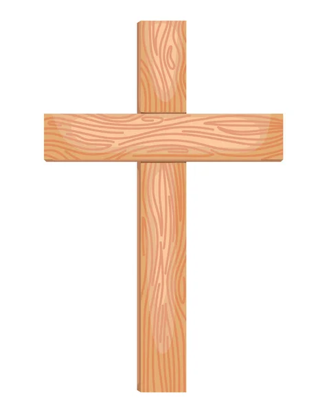Wooden Cross Isolated White Background Religious Symbols Flat Style Vector — Vector de stock