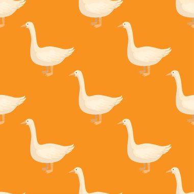 Kusursuz kaz deseni. Renkli arka planda evcil hayvanlar. Tekstil baskıları, kumaş, afişler, arkaplanlar ve duvar kağıtları için vektör illüstrasyonu.