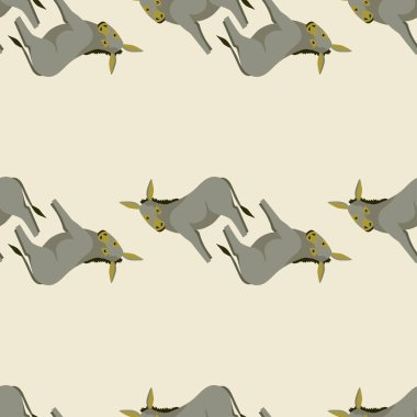 Eşeğin kusursuz deseni. Renkli arka planda evcil hayvanlar. Tekstil baskıları, kumaş, afişler, arkaplanlar ve duvar kağıtları için vektör illüstrasyonu.