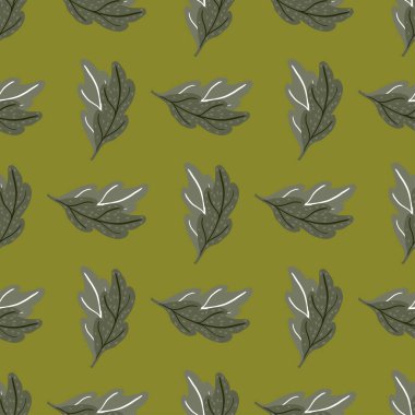 Dikensiz meşe yaprakları. Elle çizilmiş doğal arka plan. Kumaş, ambalaj kağıdı, duvar kâğıdı ve mendil için karalama stilinde tekrarlanan doku. Vektör illüstrasyonu.