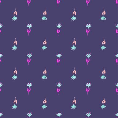 Çiçeklerin dikişsiz deseni. El çizimi alan arkaplanı. Kumaş, ambalaj kağıdı, duvar kâğıdı ve mendil için karalama stilinde tekrarlanan doku. Vektör illüstrasyonu.