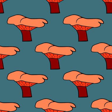 Mantarlar pürüzsüz. Bitki arkaplanı. Kumaş, ambalaj kağıdı, duvar kâğıdı ve mendil için karalama stilinde tekrarlanan doku. Vektör illüstrasyonu.