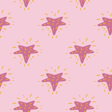 Yıldızlar kusursuz desen. El çizimi arka plan alanı. Kumaş, ambalaj kağıdı, duvar kâğıdı ve mendil için karalama stilinde tekrarlanan doku. Vektör illüstrasyonu.