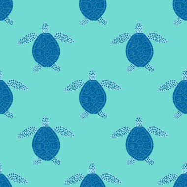 Deniz kaplumbağaları dikişsiz desen. Karalama tarzında şirin bir deniz kaplumbağası. Kumaş, ambalaj kağıdı, duvar kağıdı, mendil, illüstrasyon için güzel hayvan dokusu.