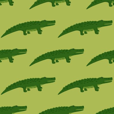 Şirin timsahlar, kusursuz desenler. Komik hayvanlar. Kumaş, ambalaj kağıdı, duvar kâğıdı ve mendil için karalama stilinde tekrarlanan doku. Vektör illüstrasyonu.