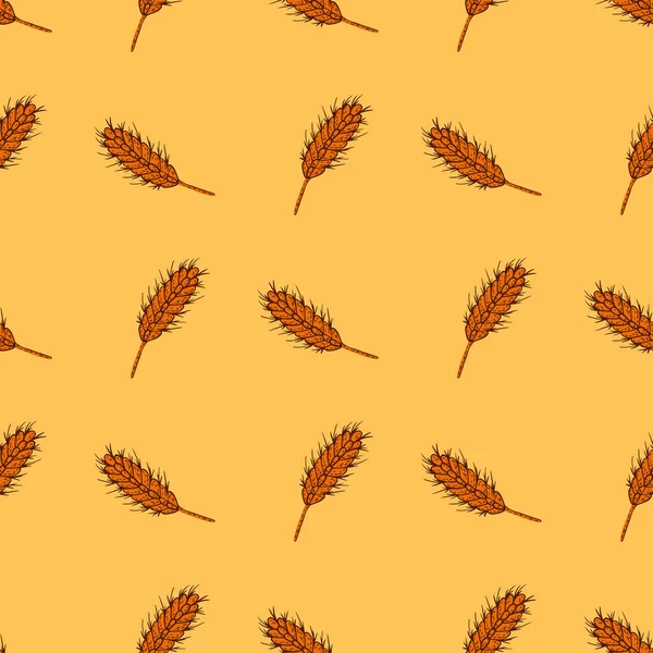 小麦无缝图案 谷类作物草图 用于织物 包装纸 组织的多角形重复纹理 矢量说明 — 图库矢量图片