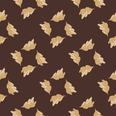 Dikensiz meşe yaprakları. Elle çizilmiş doğal arka plan. Kumaş, ambalaj kağıdı, duvar kâğıdı ve mendil için karalama stilinde tekrarlanan doku. Vektör illüstrasyonu.