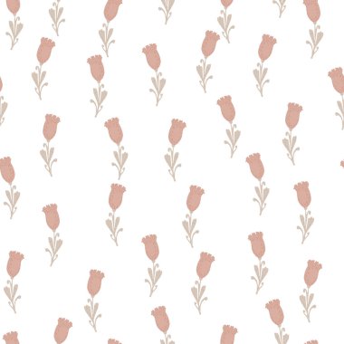 Laleler kusursuz desen. Güzel el çizimi çiçekler arka plan. Kumaş ambalaj kağıdı, duvar kağıdı ve mendil için karalama şeklinde tekrarlanan doku. Vektör illüstrasyonu.