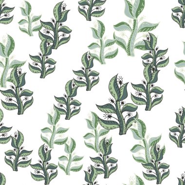 Çiçeklerin pürüzsüz deseni vardır. Etnik çiçek motifi geçmişi. Kumaş, ambalaj kağıdı, duvar kâğıdı ve mendil için karalama stilinde tekrarlanan doku. Vektör illüstrasyonu.