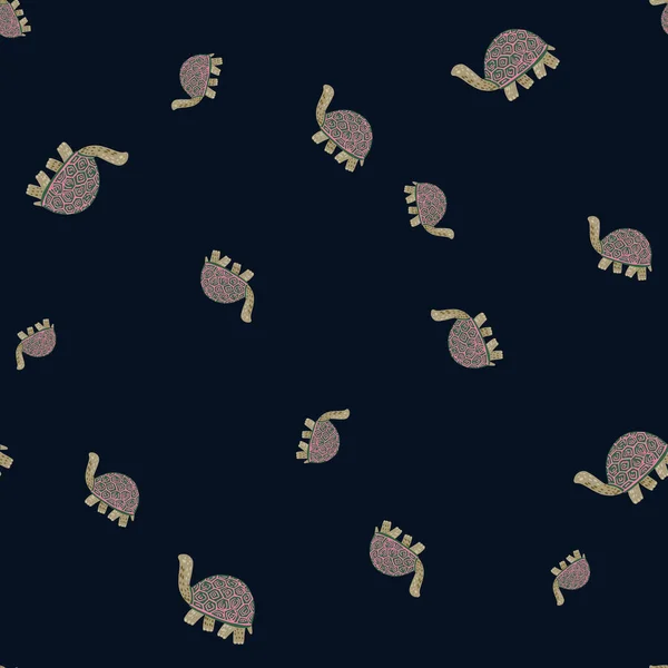 Cute Turtles Seamless Pattern Funny Animals Ornament Repeated Texture Doodle — Διανυσματικό Αρχείο