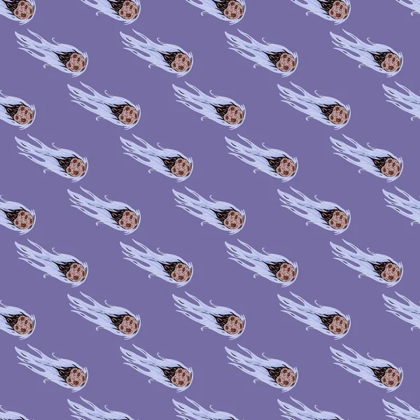Comet fly seamless pattern. Design meteorite rain . Repeated texture in doodle style for fabric, wrapping paper, wallpaper, tissue. Vector illustration.