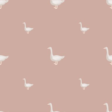 Kusursuz kaz deseni. Renkli arka planda evcil hayvanlar. Tekstil baskıları, kumaş, afişler, arkaplanlar ve duvar kağıtları için vektör illüstrasyonu.