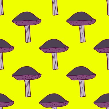 Mantarlar pürüzsüz. Mantar geçmişi. Kumaş, ambalaj kağıdı, duvar kâğıdı ve mendil için karalama stilinde tekrarlanan doku. Vektör illüstrasyonu.