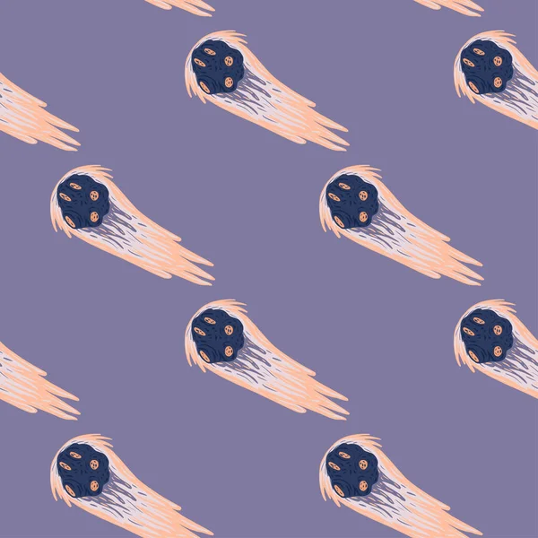 Meteor shower seamless pattern. Hand drawn comets fly background. Repeated texture in doodle style for fabric, wrapping paper, wallpaper, tissue. Vector illustration.