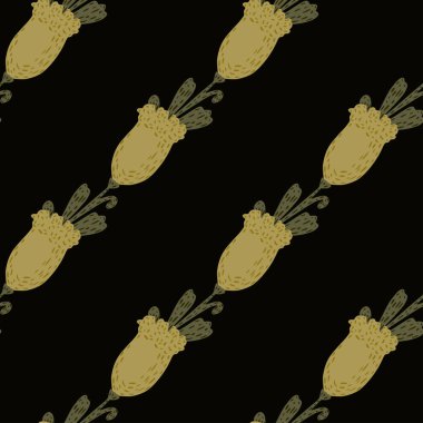 Laleler kusursuz desen. Güzel el çizimi çiçekler arka plan. Kumaş ambalaj kağıdı, duvar kağıdı ve mendil için karalama şeklinde tekrarlanan doku. Vektör illüstrasyonu.