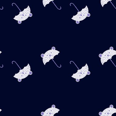 Ayı şemsiyesi pürüzsüz desen. Komik karakterler. Kumaş, ambalaj kağıdı, duvar kâğıdı ve mendil için karalama stilinde tekrarlanan doku. Vektör illüstrasyonu.