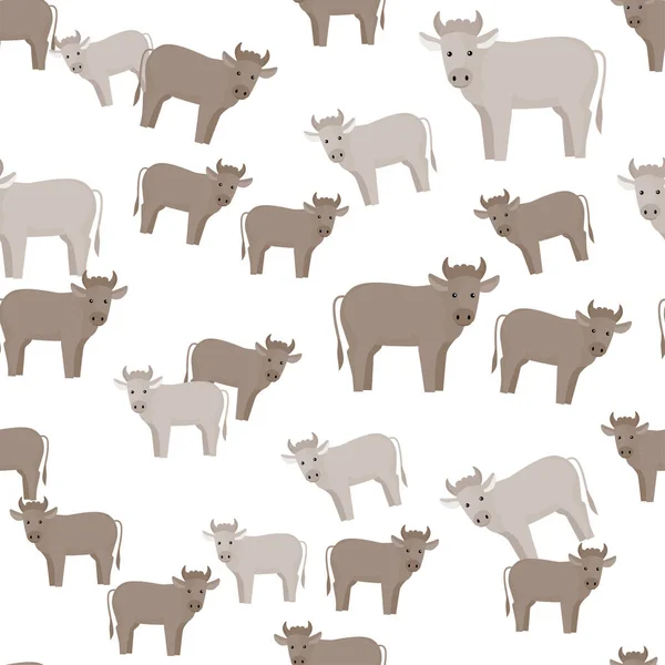无缝隙的牛群模式有彩色背景的家畜 纺织品印花 背景色和墙纸的矢量图解 — 图库矢量图片