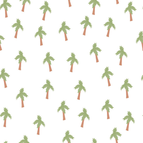 Palm tree seamless pattern. Tropical background . Repeated texture in doodle style for fabric, wrapping paper, wallpaper, tissue. Vector illustration.